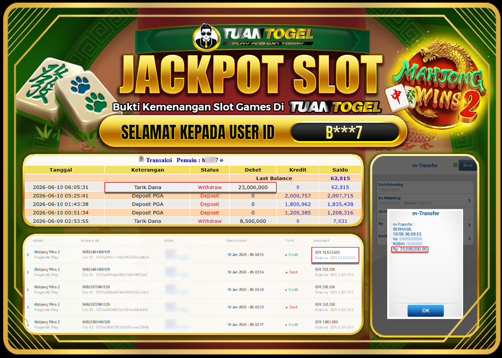 TUANTOGEL JACKPOT SLOT MAHJONG WINS 2 Rp 23.000.000,- LUNAS